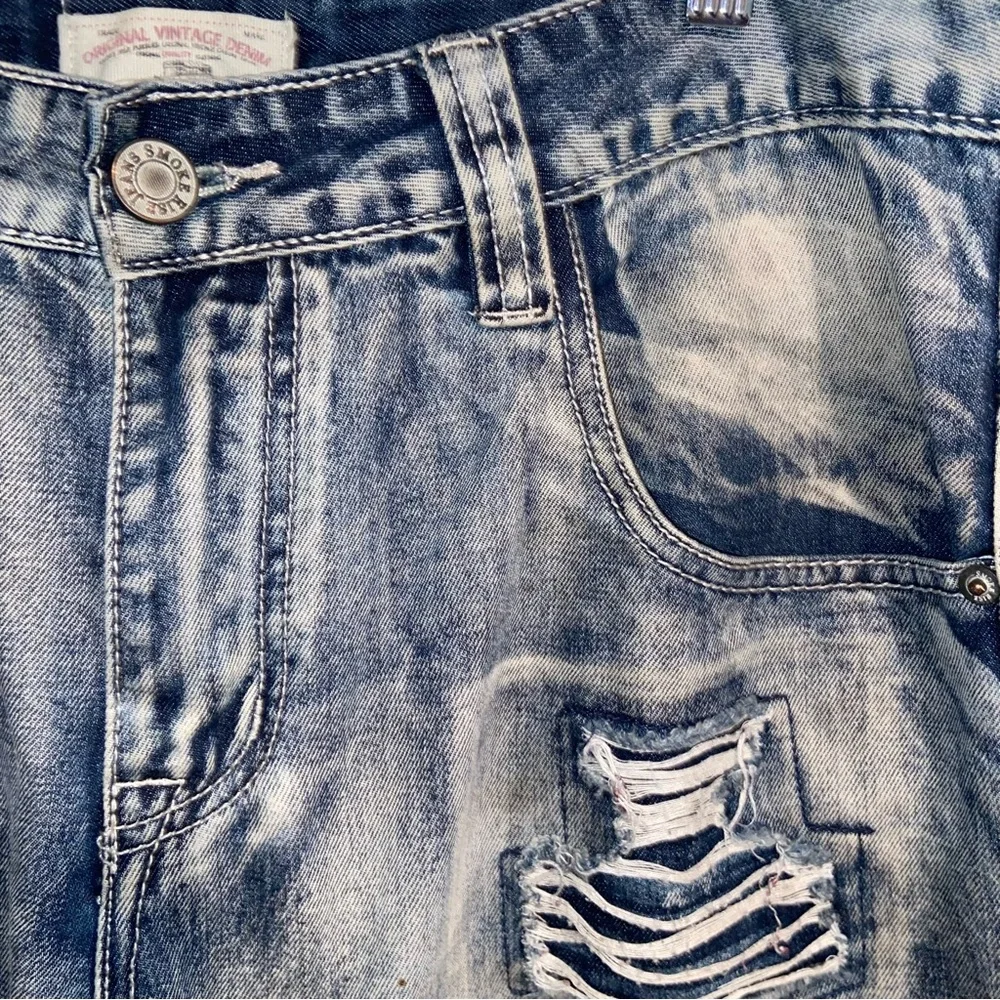 Smoke Rise Vintage Denim Jeans Mens 38X32 Distressed Moto Biker Zippers Y2K
